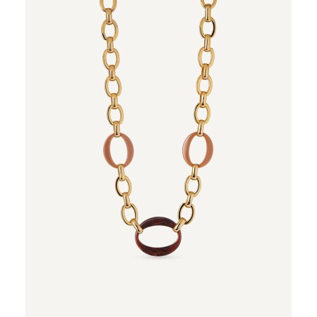 Collar eslabones chapado en oro con Acetato y Resina Marrón - vidaly vidal X9811442