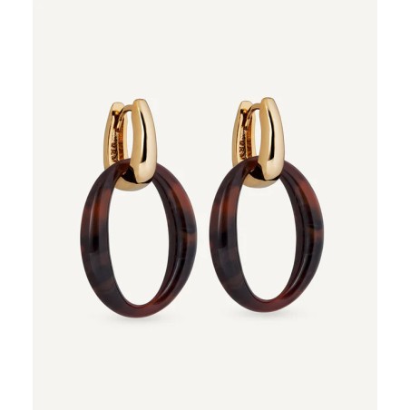 Pendientes  largos chapados en oro con Acetato y Resina Marrón Vidal y vidal G3983