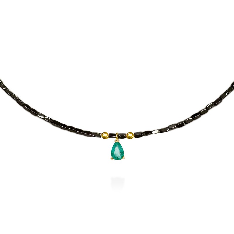 hematite necklace and 18 kt gold and emerald pendant - Marina Garcia A2889gae42