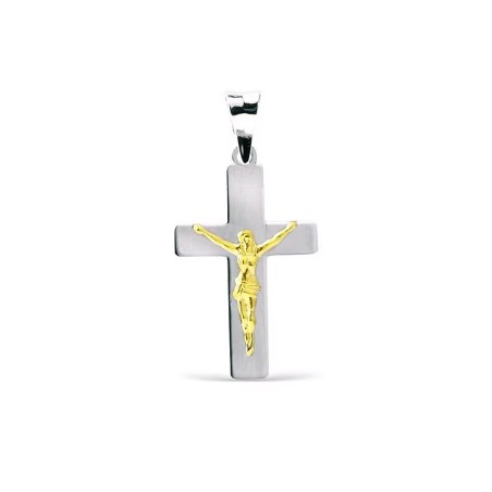 Cruz mediana con Cristo oro bicolor 18 kt CR-4t01