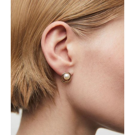 Pendientes chapados en oro y perla cultivada - vidal y vidal G3942