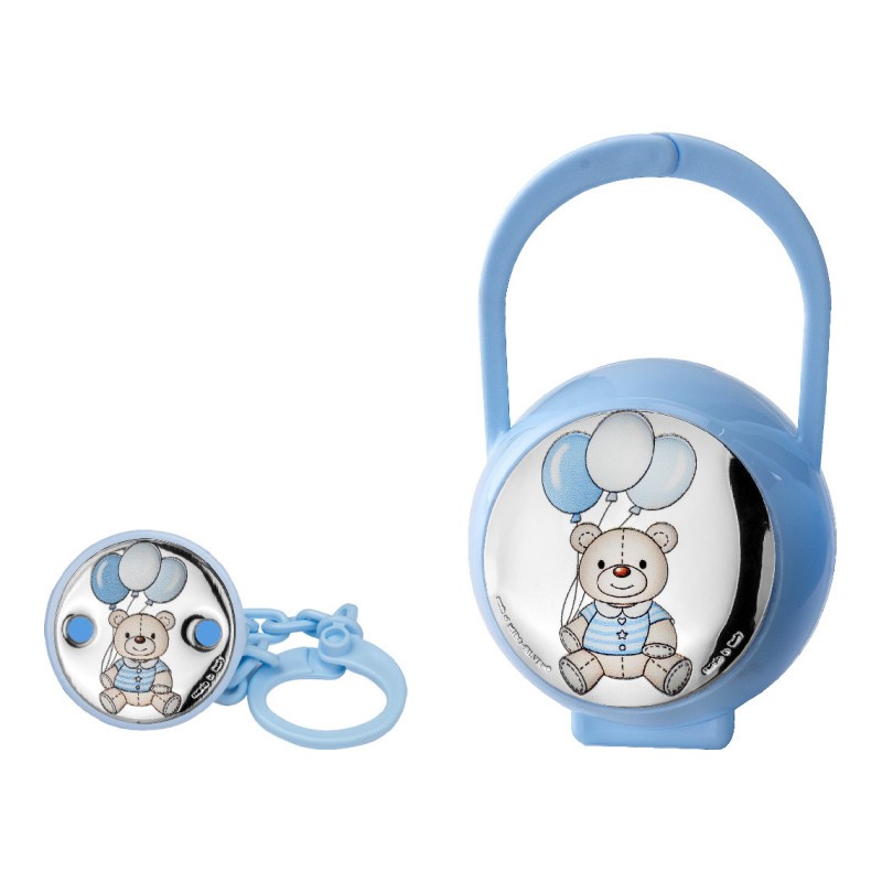 Set portachupetes y chupetero oso con globo color azul celeste -  AE3218/C