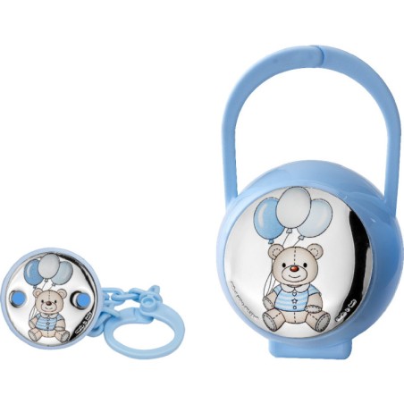 Set portachupetes y chupetero oso con globo color azul celeste -  AE3218/C