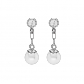 Long silverband pearl earrings Victoria Cruz A4532-07HT