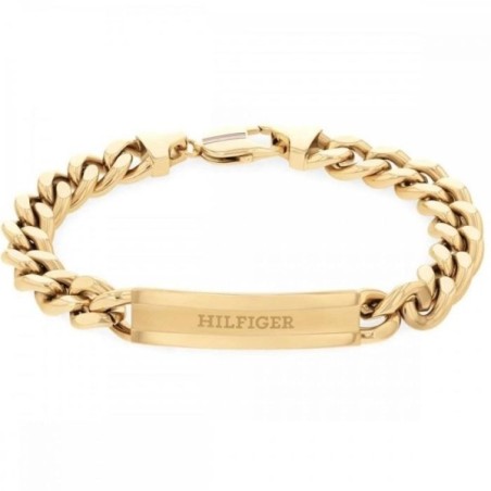Pulsera Tommy Hiflgier Cadena y Placa Acero Baño Oro Hombre 2790580