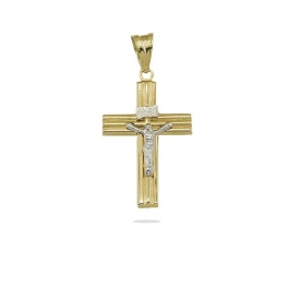Cruz con Cristo oro bicolor 18 kt 1CR-431